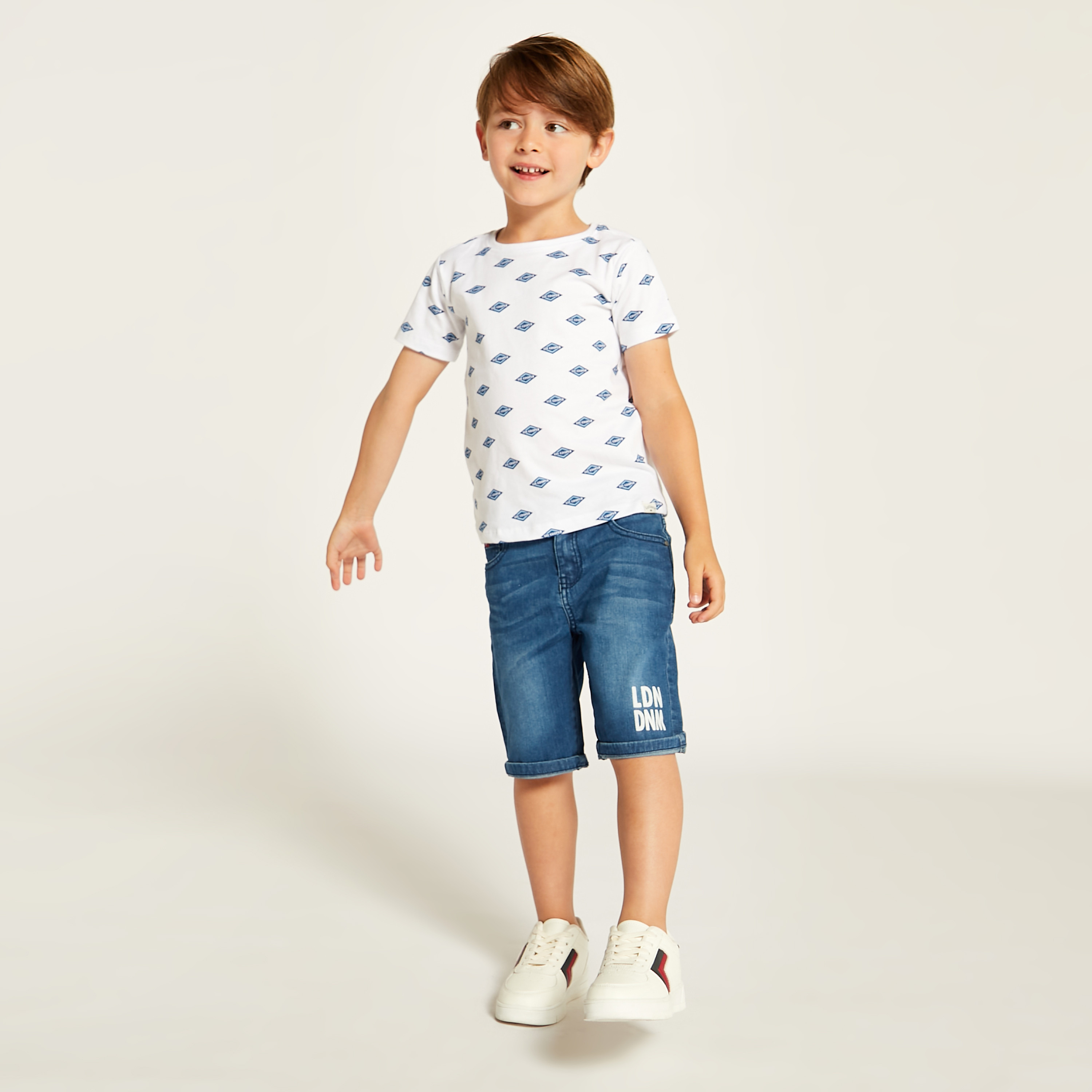 Lee Cooper Printed Crew Neck T-shirt and Denim Shorts Set-boys-clothing-setsandcoords-image-2