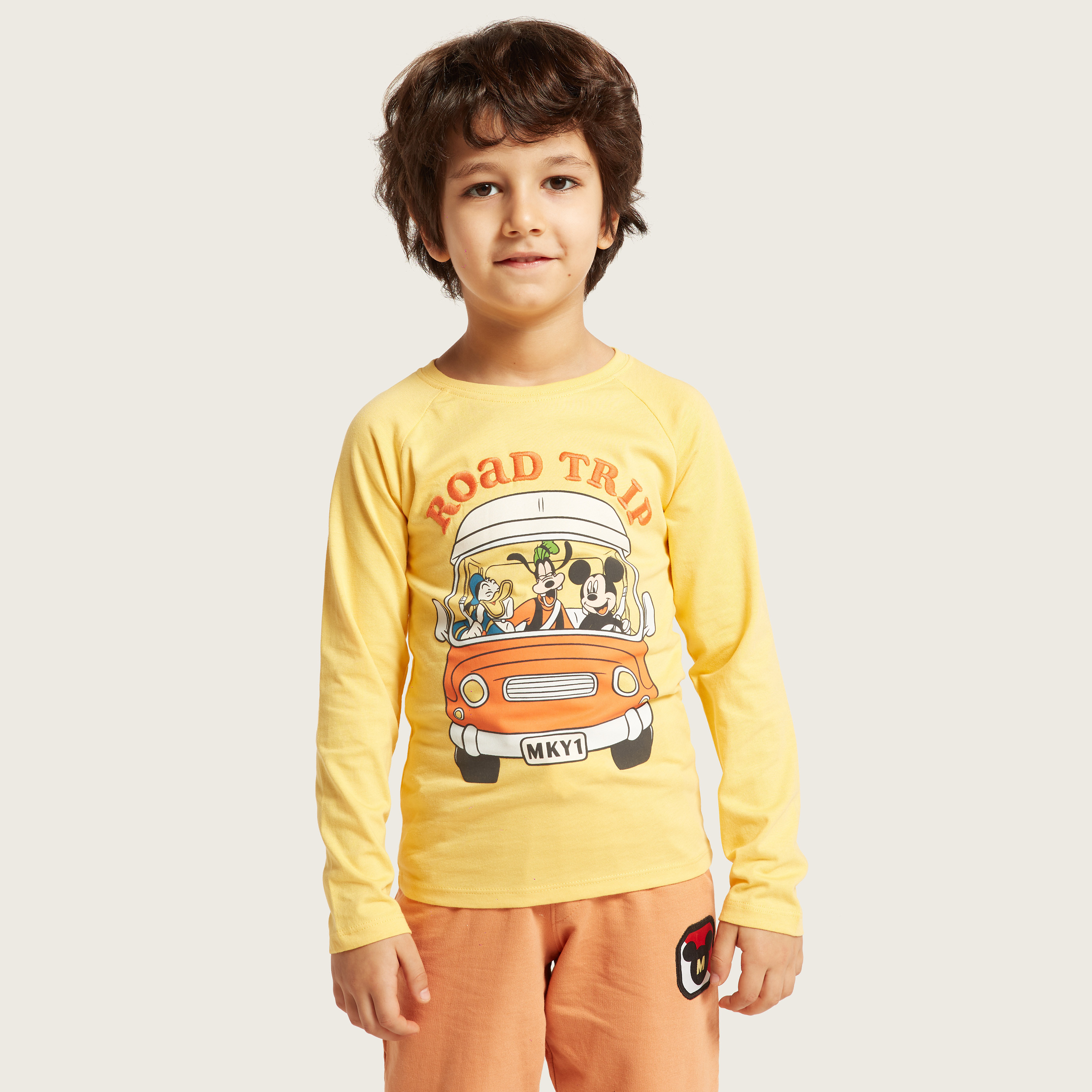 Disney Mickey Mouse Print T-Shirt with Long Sleeves-boys-clothing-tshirtsandpolos-image-1