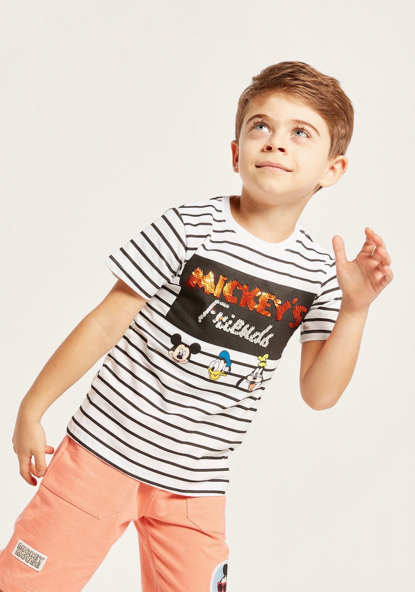 Disney Mickey and Friends Striped Crew Neck T-shirt with Short Sleeves-T Shirts-image-1