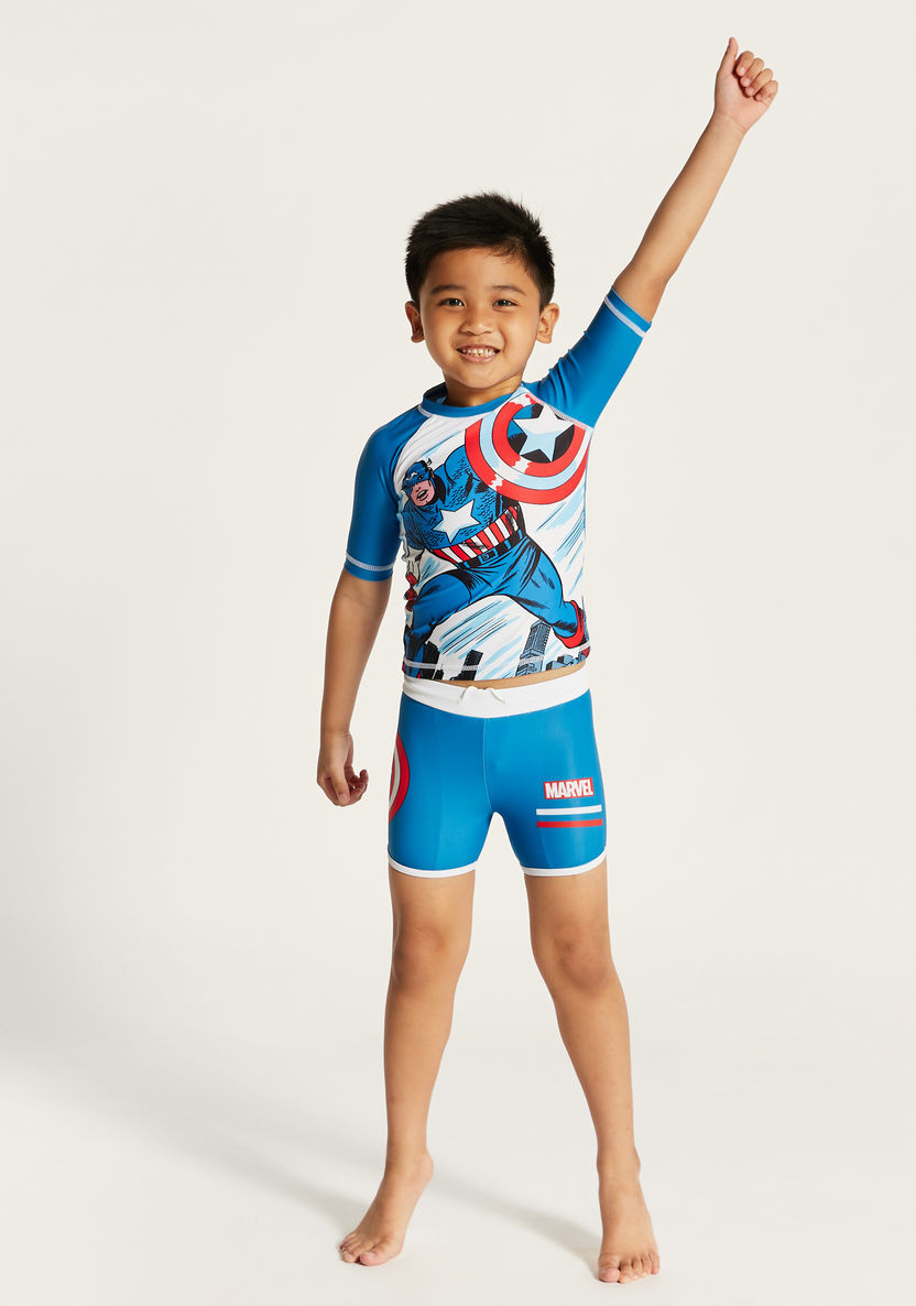 Captain America Print Rash Guard and Swim Shorts Set-Swimwear-image-0