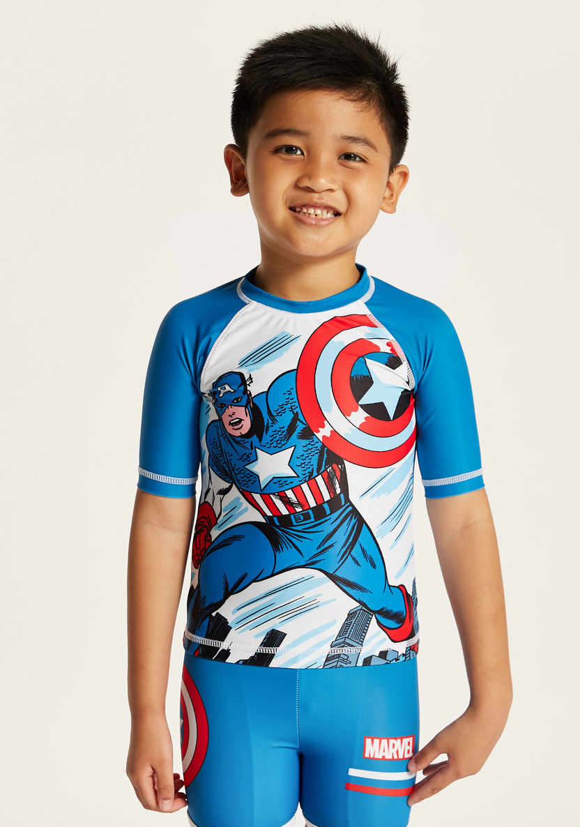 Captain America Print Rash Guard and Swim Shorts Set-Swimwear-image-1