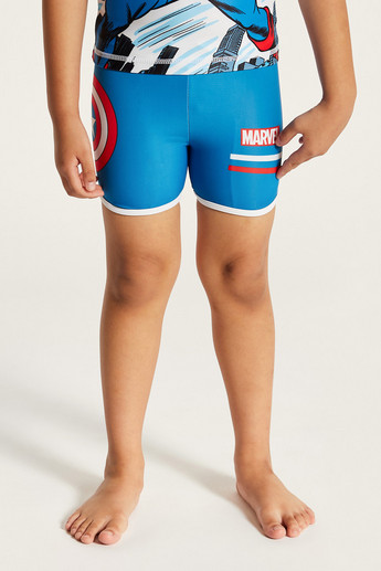 Captain America Print Rash Gaurd and Swim Shorts Set