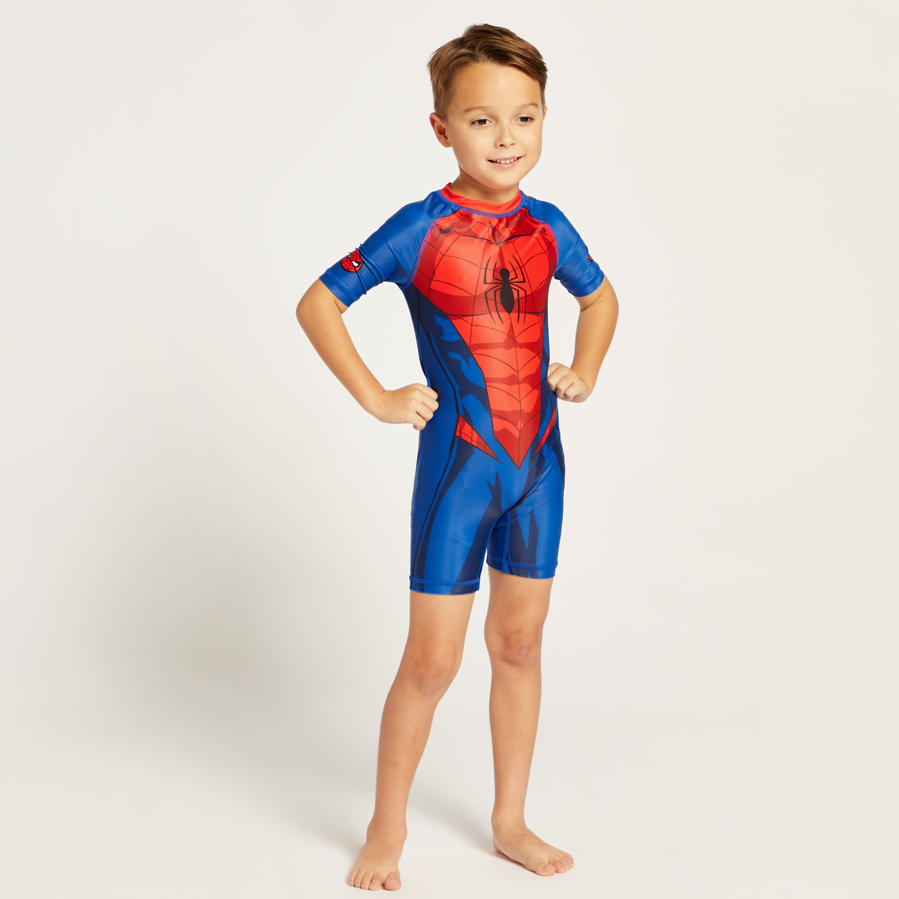 Spider Man Print Swimsuit with Short Sleeves