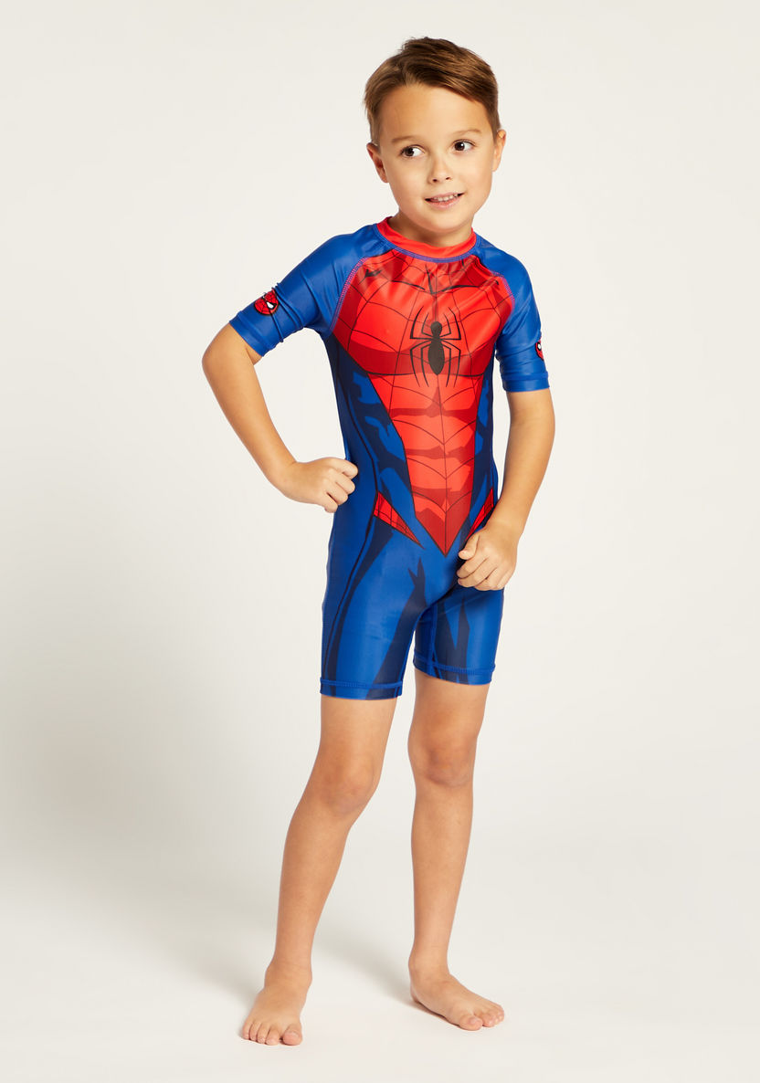 Spider-Man Print Swimsuit with Short Sleeves-Swimwear-image-1