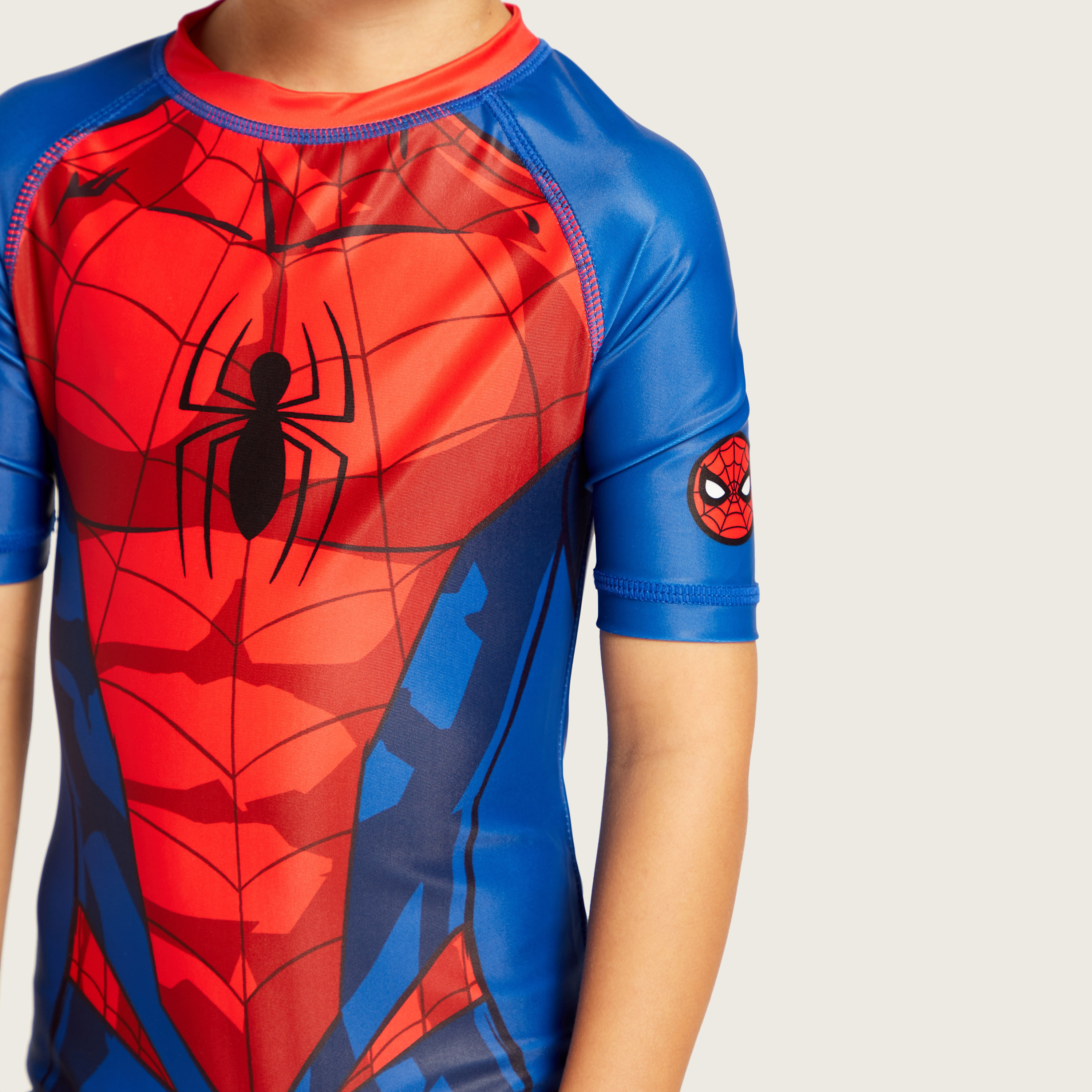 Spider-Man Print Swimsuit with Short Sleeves-baby-boys-clothing-swimwear-image-3
