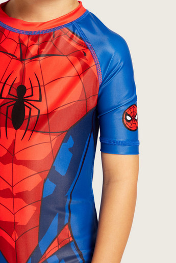 Spider-Man Print Swimsuit with Short Sleeves