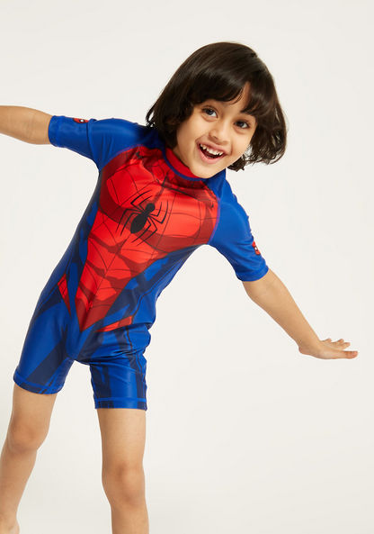 Spider-Man Print Swimsuit with Short Sleeves