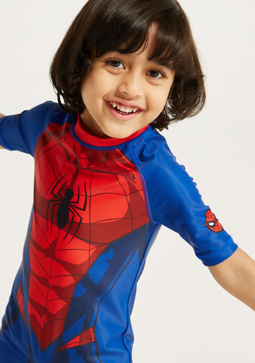 Spider-Man Print Swimsuit with Short Sleeves-Swimwear-image-2
