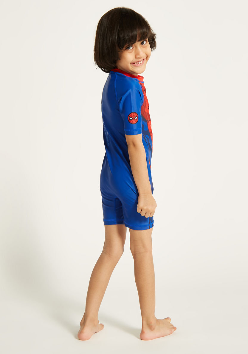 Spider-Man Print Swimsuit with Short Sleeves-Swimwear-image-3