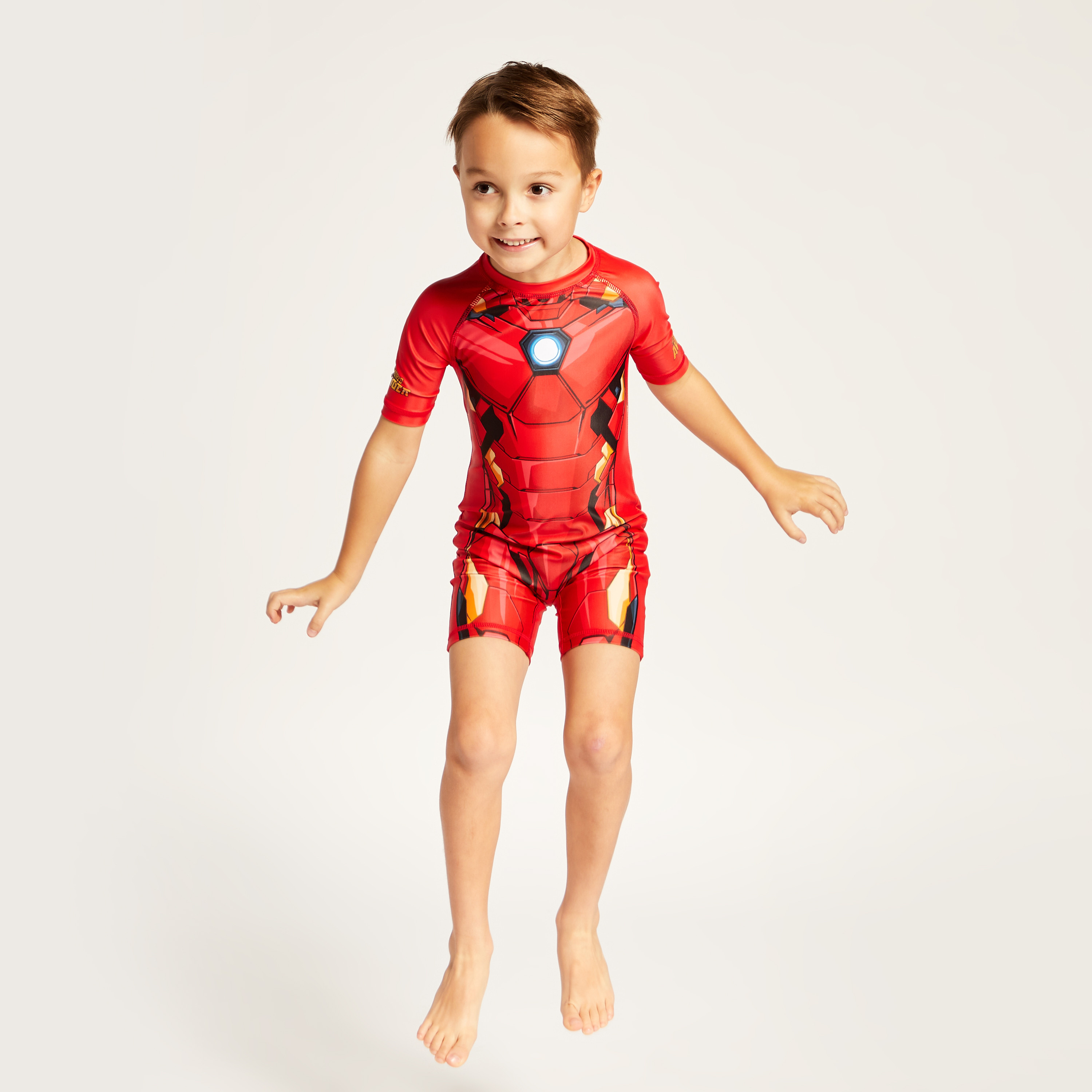 Iron Man Print Short Sleeves Swimsuit with Zip Closure