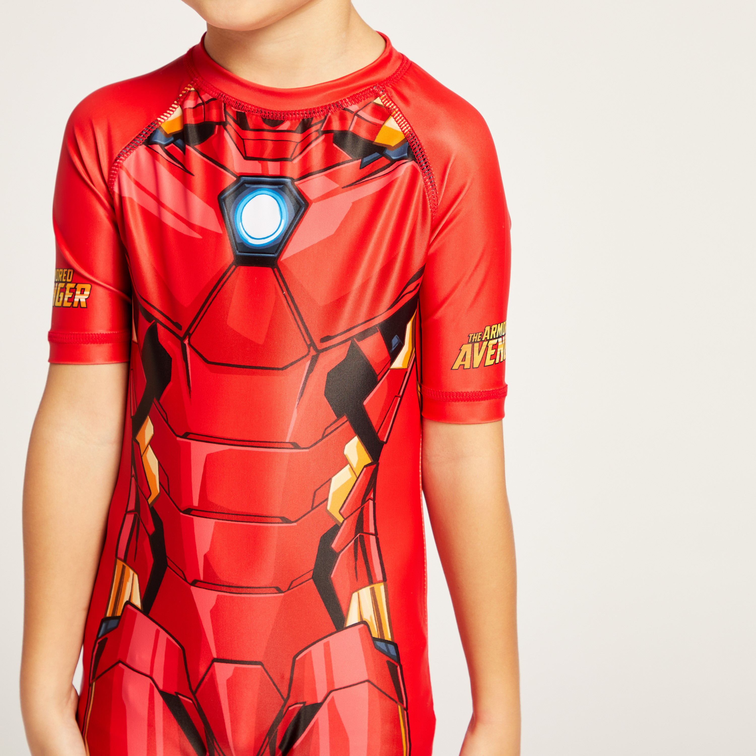 Iron Man Print Short Sleeves Swimsuit with Zip Closure