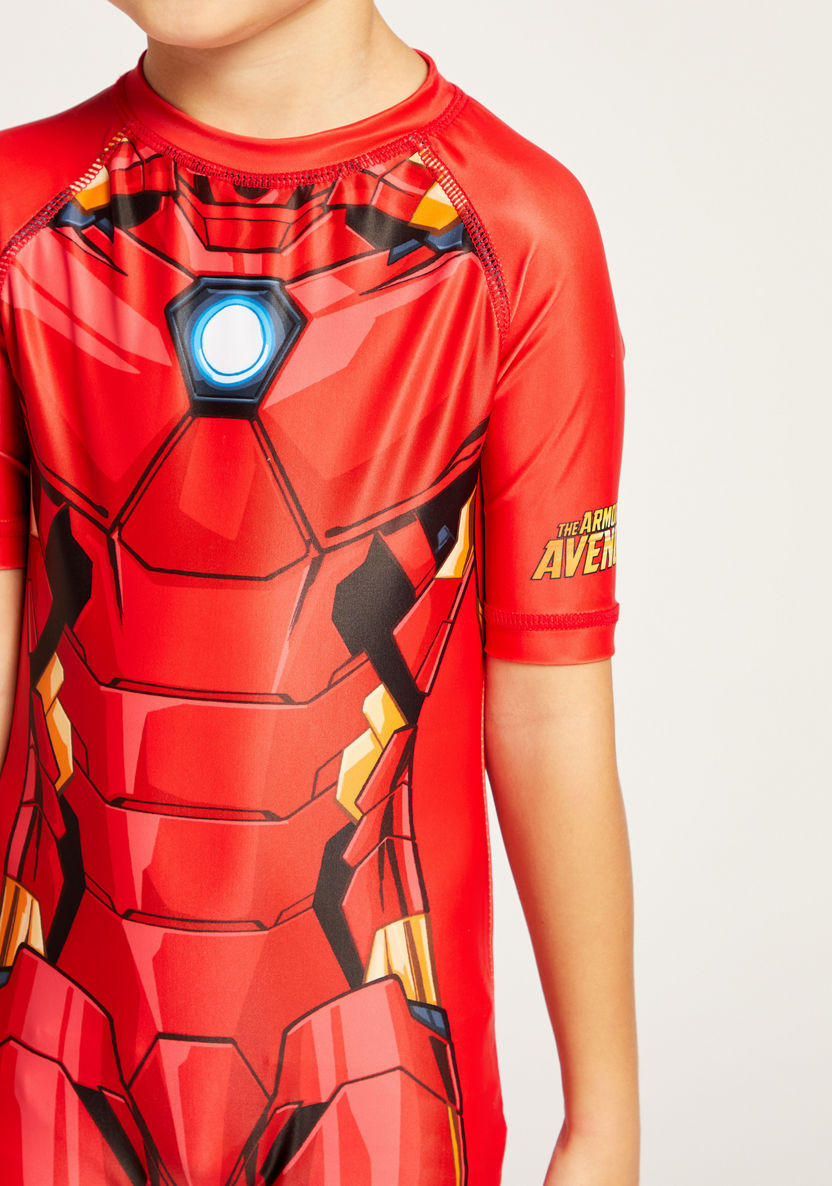 Iron Man Print Short Sleeves Swimsuit with Zip Closure-Swimwear-image-2
