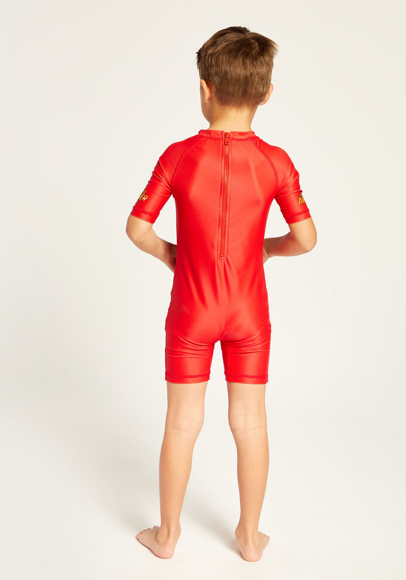 Iron Man Print Short Sleeves Swimsuit with Zip Closure-Swimwear-image-3