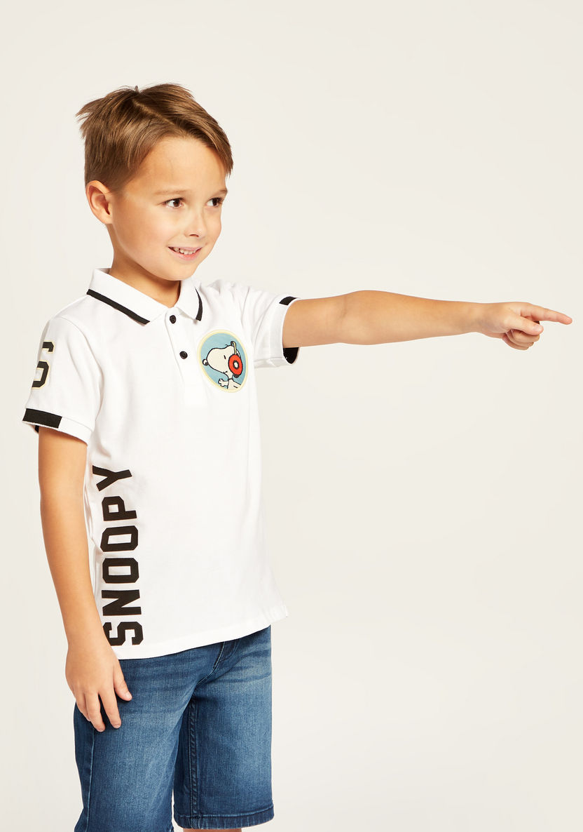 Snoopy Print Polo T-shirt with Short Sleeves-T Shirts-image-0