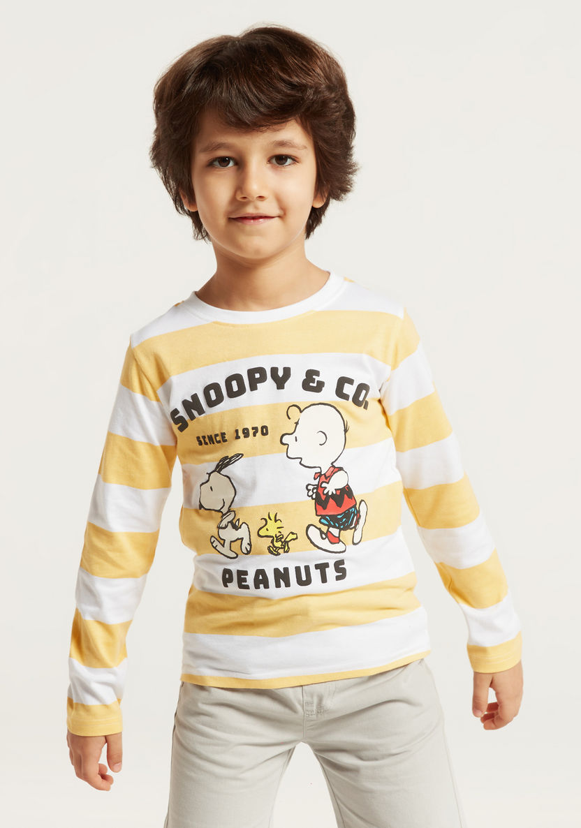 Snoopy Printed T-shirt with Crew Neck and Long Sleeves-T Shirts-image-1