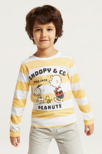Snoopy Printed T-shirt with Crew Neck and Long Sleeves