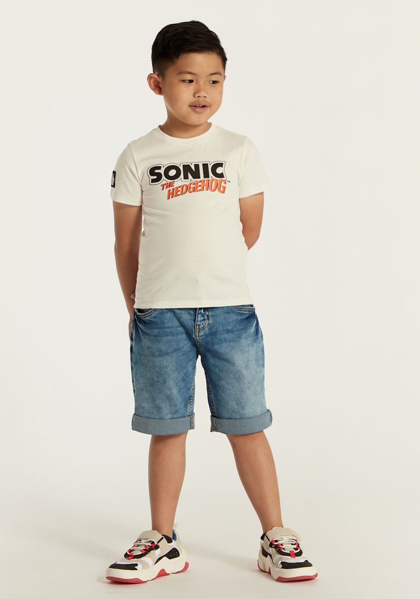 Sega Sonic the Hedgehog Print T-shirt with Round Neck and Short Sleeves-T Shirts-image-0