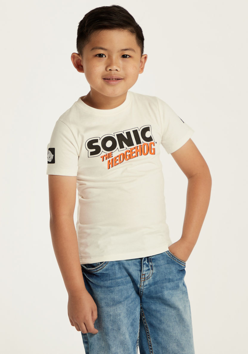 Sega Sonic the Hedgehog Print T-shirt with Round Neck and Short Sleeves-T Shirts-image-1