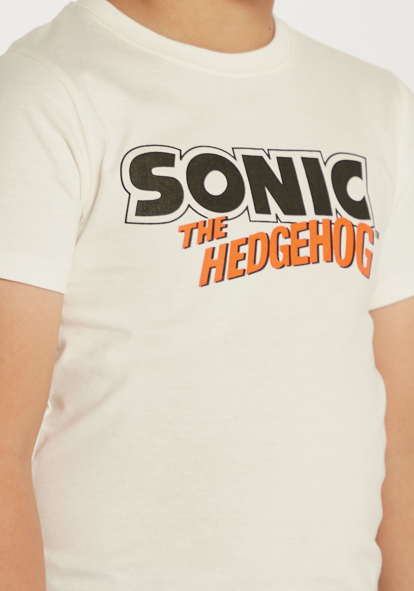 Sega Sonic the Hedgehog Print T-shirt with Round Neck and Short Sleeves-T Shirts-image-2