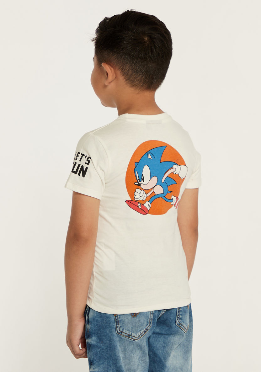 Sega Sonic the Hedgehog Print T-shirt with Round Neck and Short Sleeves-T Shirts-image-3