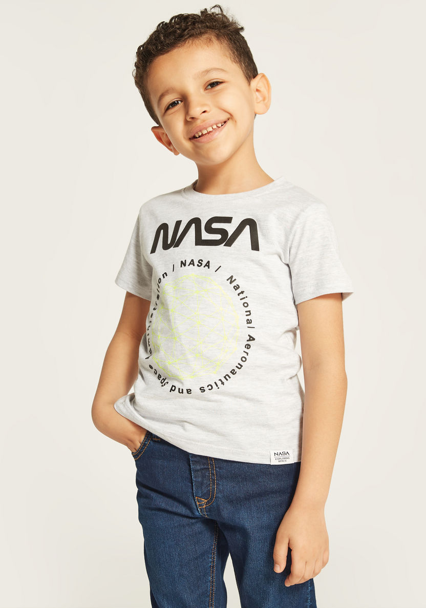 NASA Printed Crew Neck T-shirt with Short Sleeves-T Shirts-image-1