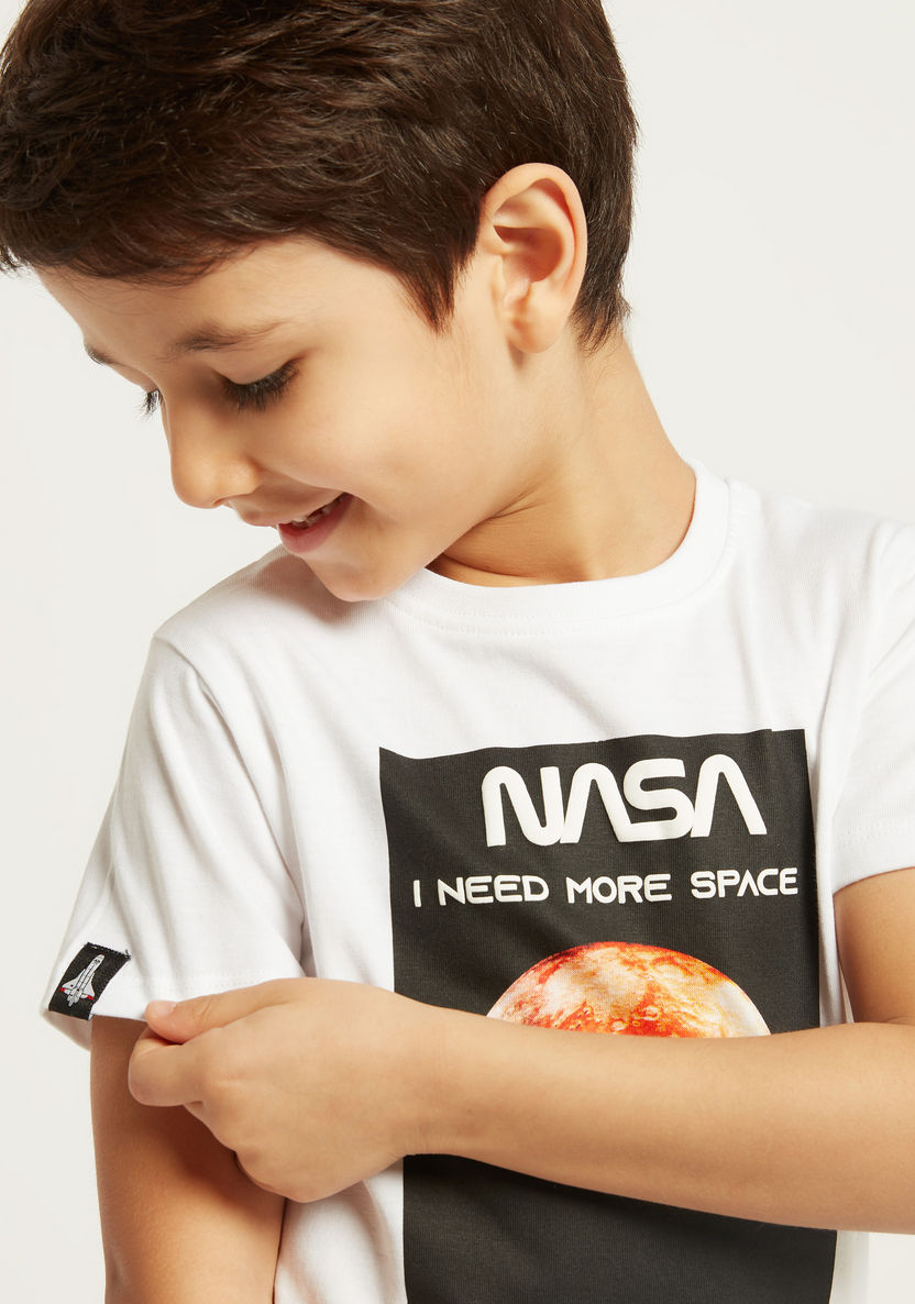 NASA Graphic Print T-shirt with Round Neck and Short Sleeves-T Shirts-image-2