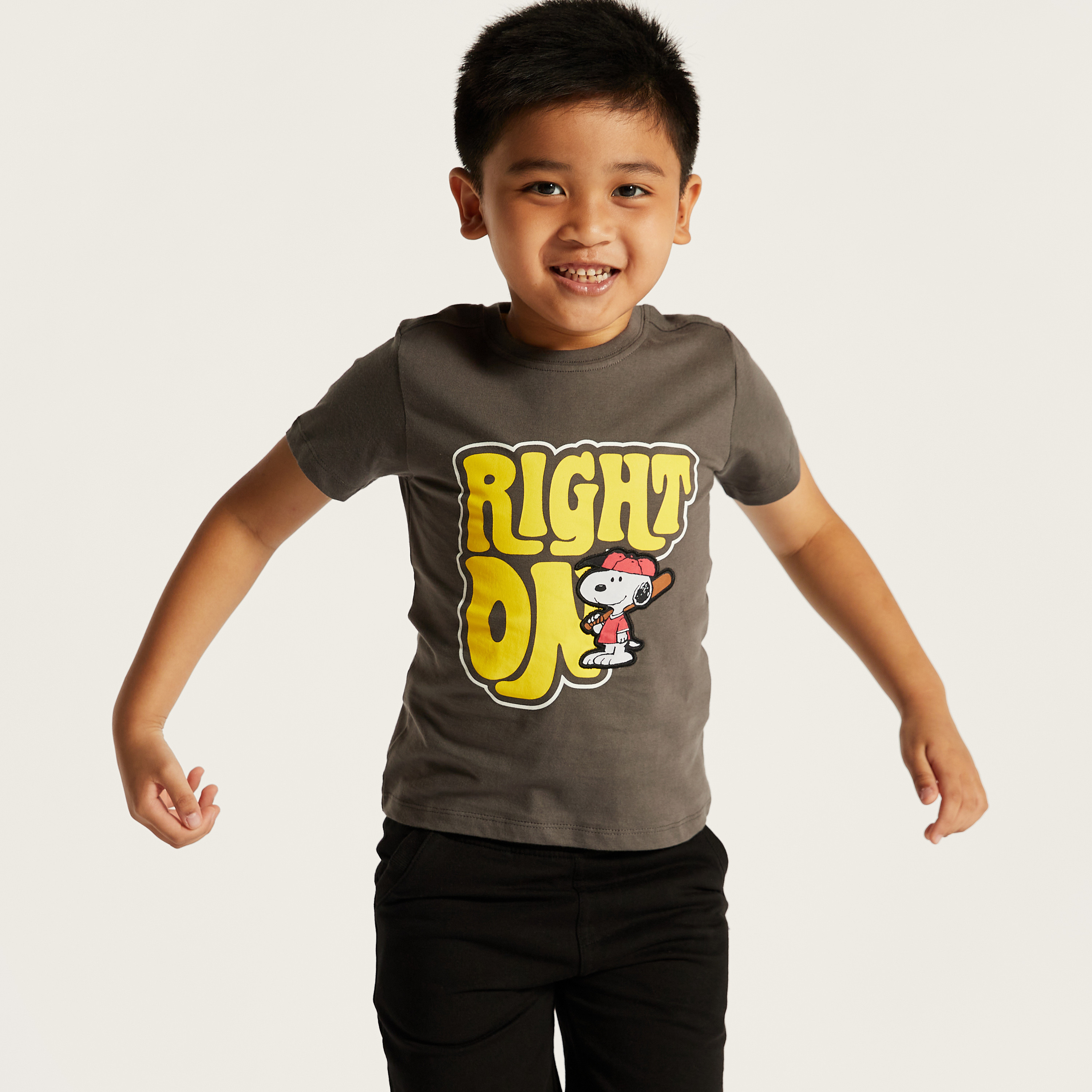 Snoopy Print T-shirt with Crew Neck and Short Sleeves-boys-clothing-tshirtsandpolos-image-1