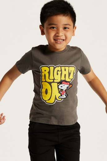 Snoopy Print T-shirt with Crew Neck and Short Sleeves