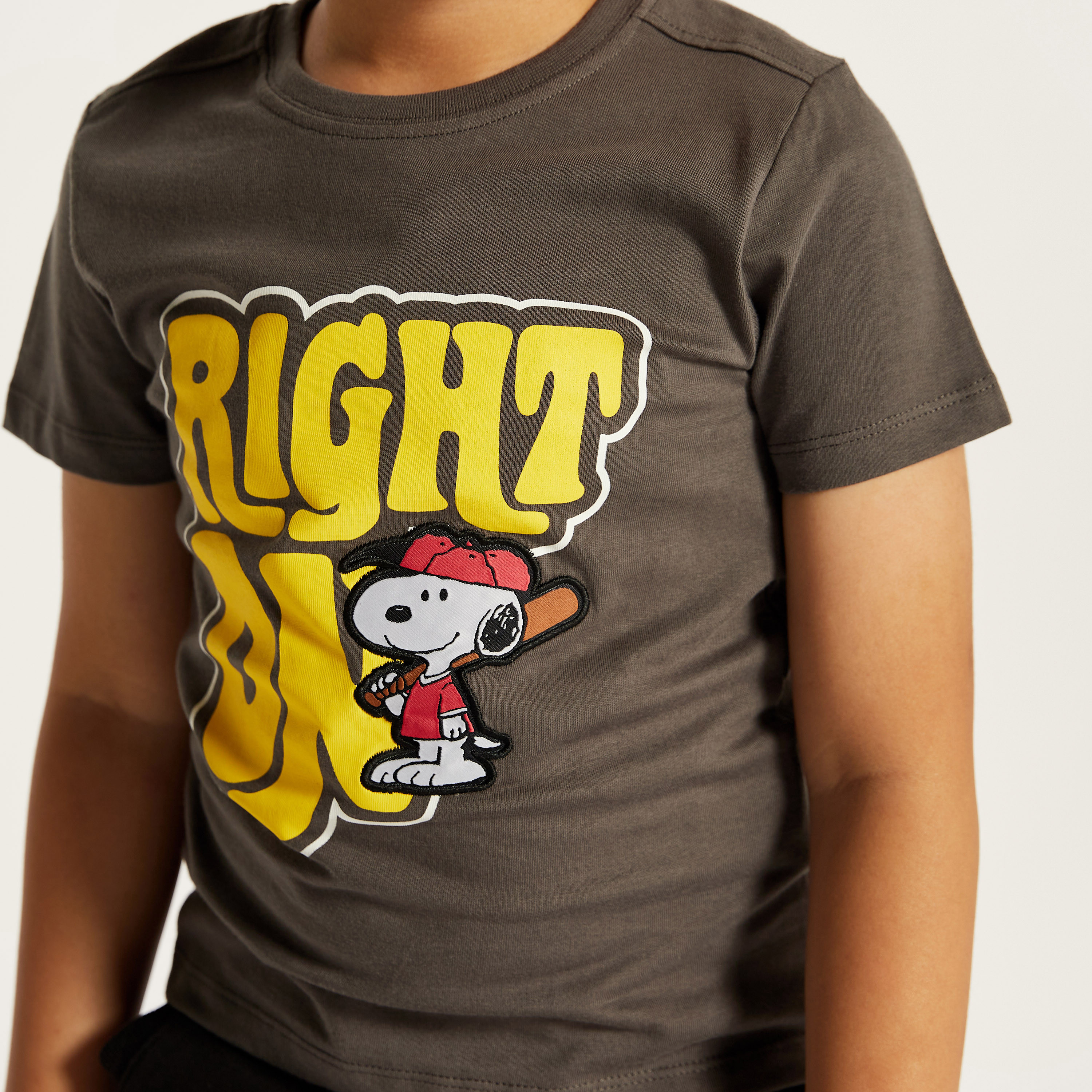 Snoopy Print T-shirt with Crew Neck and Short Sleeves-boys-clothing-tshirtsandpolos-image-3