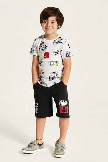 Snoopy Print Round Neck T-shirt with Short Sleeves