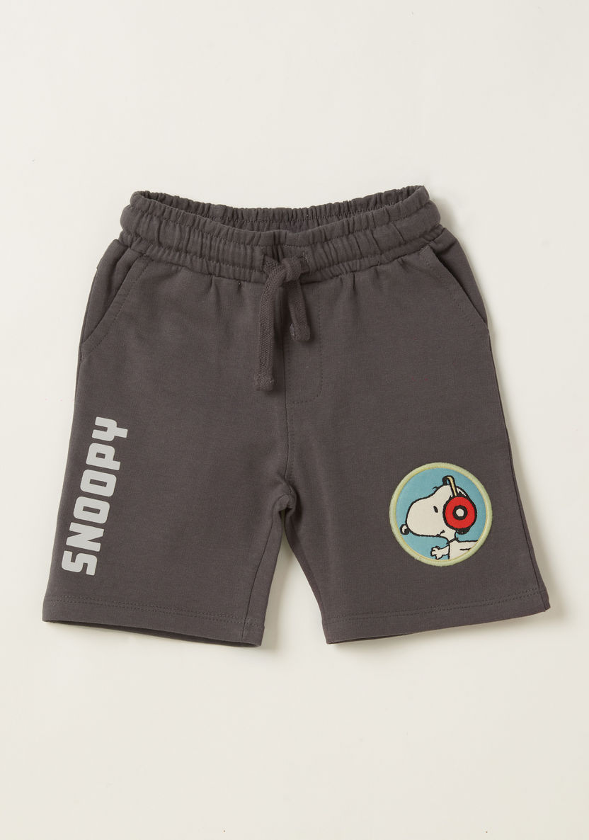 Snoopy Print Shorts with Pockets and Drawstring Closure-Shorts-image-0