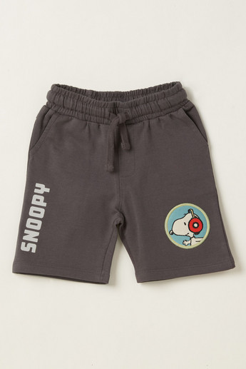 Snoopy Print Shorts with Pockets and Drawstring Closure