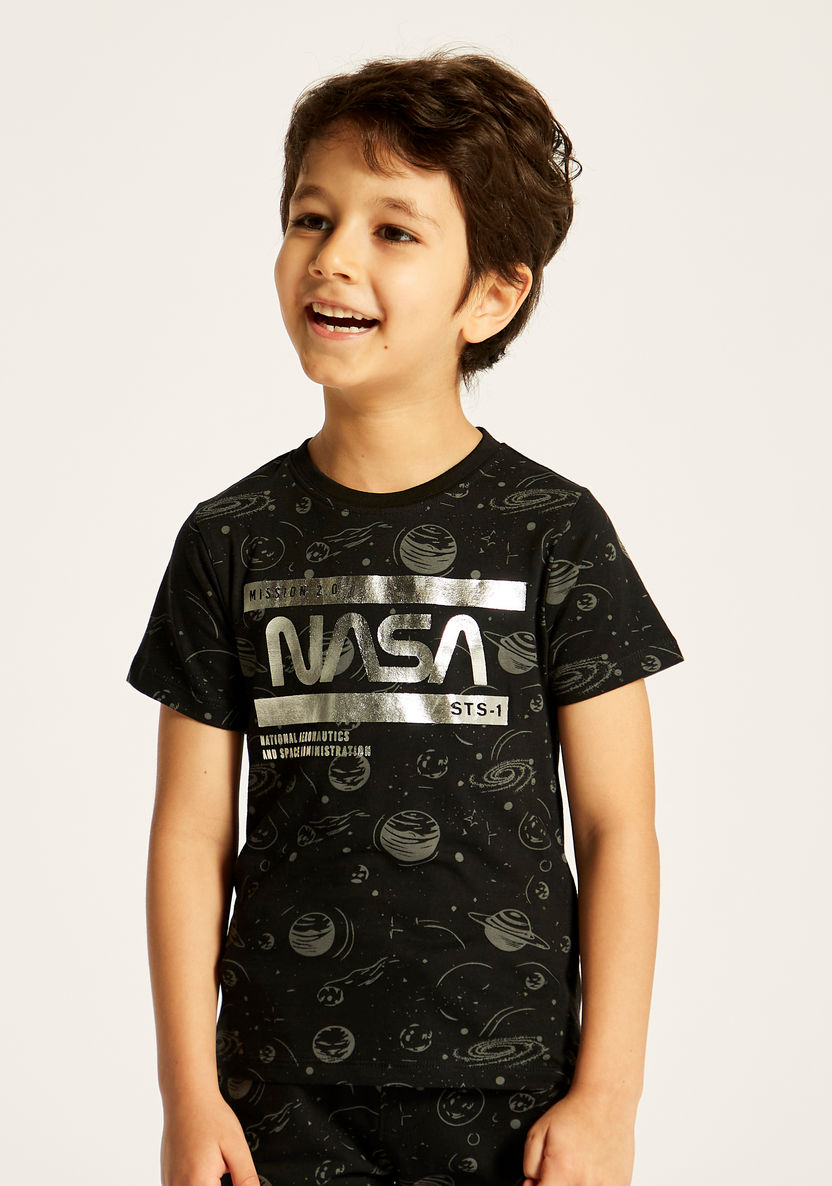 NASA Printed Crew Neck T-shirt and Shorts Set-Clothes Sets-image-2