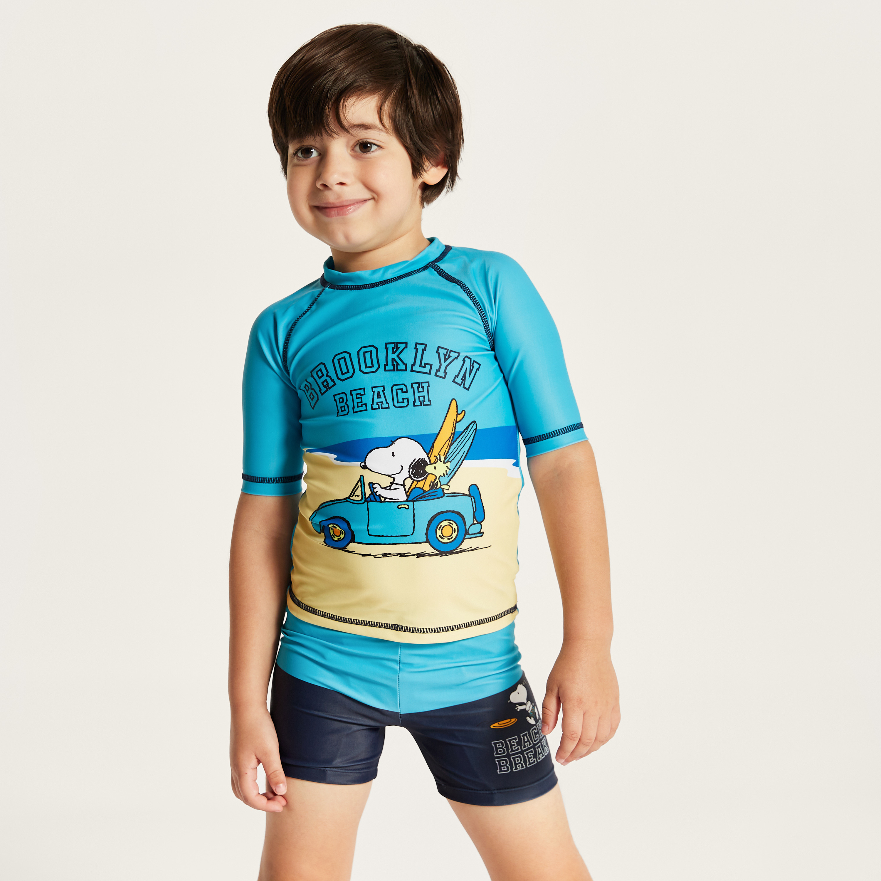 Snoopy Dog Print Rash Guard and Swim Shorts Set-baby-boys-clothing-swimwear-image-2
