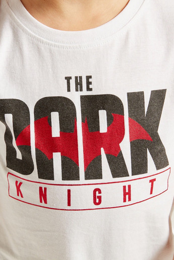 Dark Knight Print Round Neck T-shirt with Short Sleeves