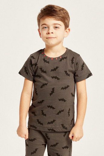All Over Batman Print T-shirt with Short Sleeves