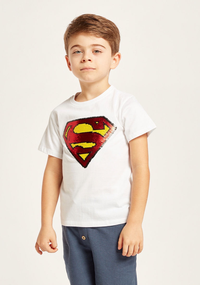 Super-Man Sequin Embellished T-shirt with Short Sleeves-T Shirts-image-1