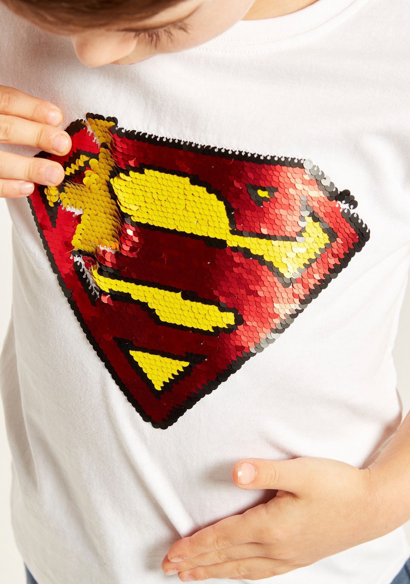 Super-Man Sequin Embellished T-shirt with Short Sleeves-T Shirts-image-2