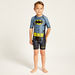 Batman Print Round Neck Swimsuit with Short Sleeves-Swimwear-thumbnail-1