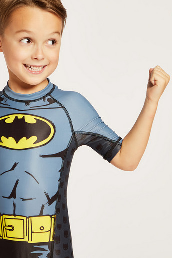 Batman Print Round Neck Swimsuit with Short Sleeves