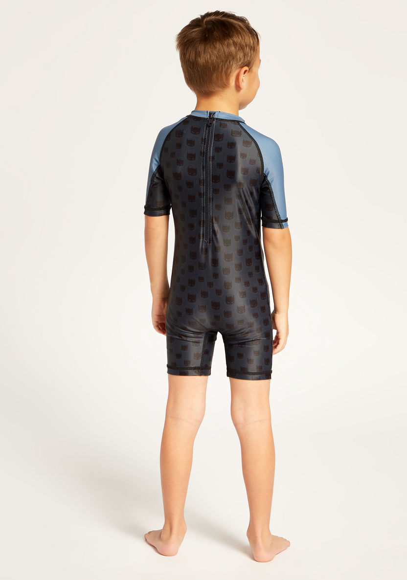 Batman Print Round Neck Swimsuit with Short Sleeves-Swimwear-image-3