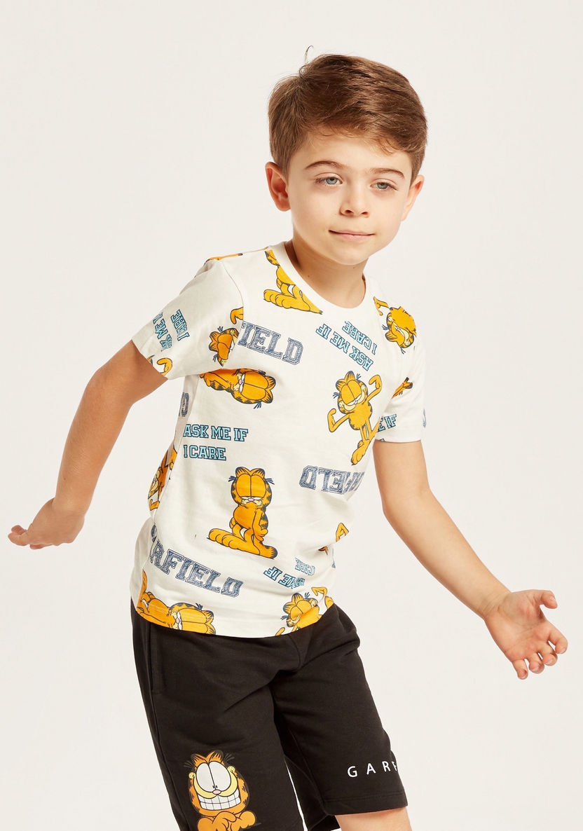Garfield Print Crew Neck T-shirt with Short Sleeves-T Shirts-image-2