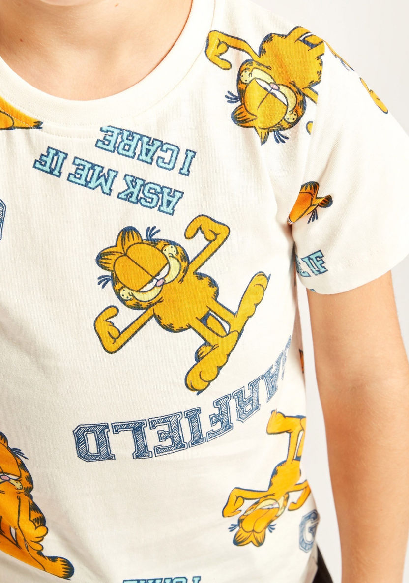 Garfield Print Crew Neck T-shirt with Short Sleeves-T Shirts-image-3