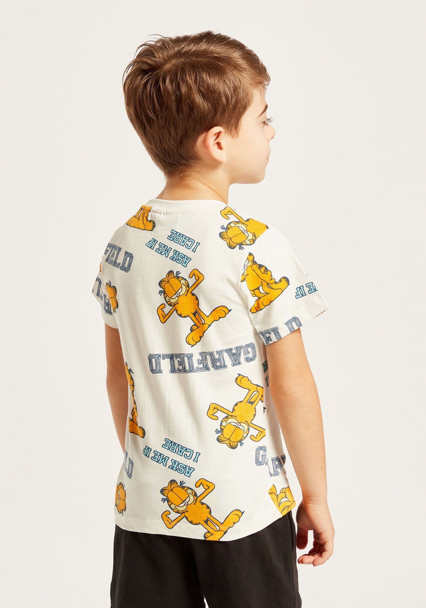 Garfield Print Crew Neck T-shirt with Short Sleeves-T Shirts-image-4
