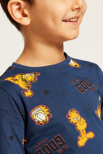 All-Over Garfield Print T-shirt with Long Sleeves