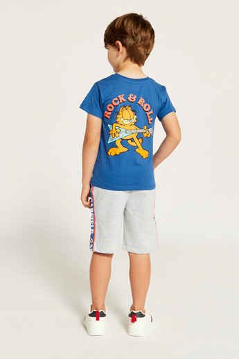 Garfield Print Crew Neck T-shirt and Shorts Set
