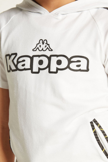Kappa Logo Print Hooded T-shirt with Short Sleeves and Pockets