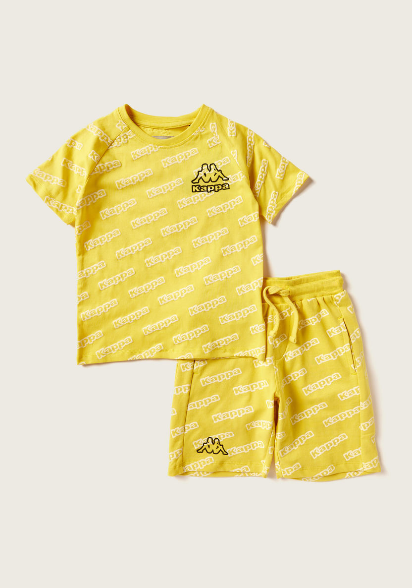Kappa Logo Print Crew Neck T-shirt and Shorts Set-Sets-image-0