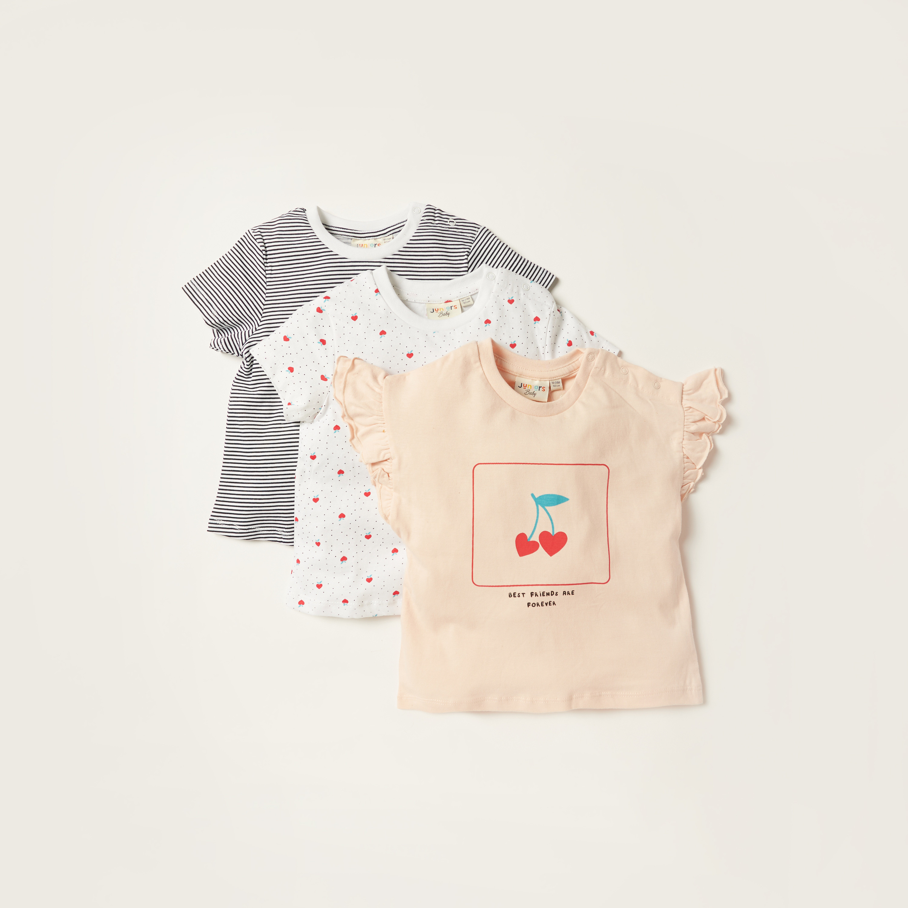 تيشيرتات بأكمام قصيرة وطبعات من جونيورز - طقم من 3 قطع-baby-girls-clothing-multipacks-image-1