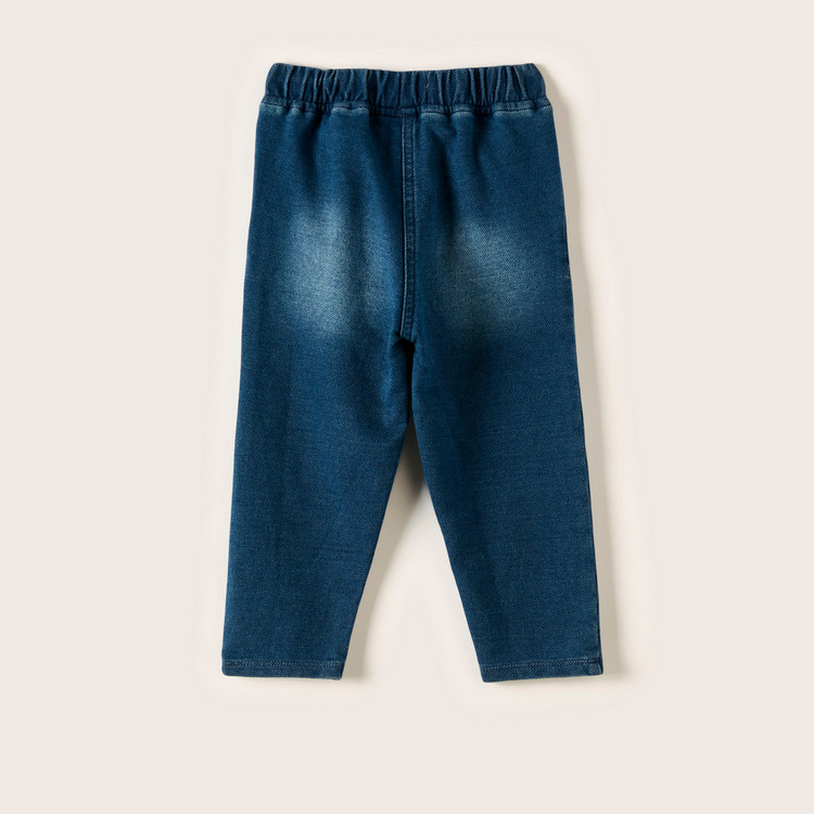 Juniors Solid Denim Pants with Elasticated Waistband